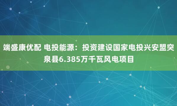 端盛康优配 电投能源：投资建设国家电投兴安盟突泉县6.385万千瓦风电项目